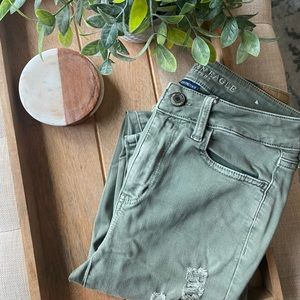 American Eagle Green Skinny Jeans Size 4 Long